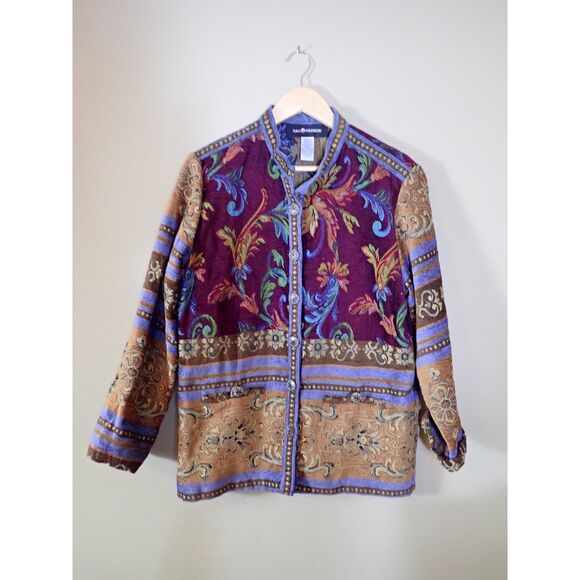 Sag Harbor Womens Button Front Tapestry Jacket Blazer Size 8 Burgundy Purple - Picture 1 of 12